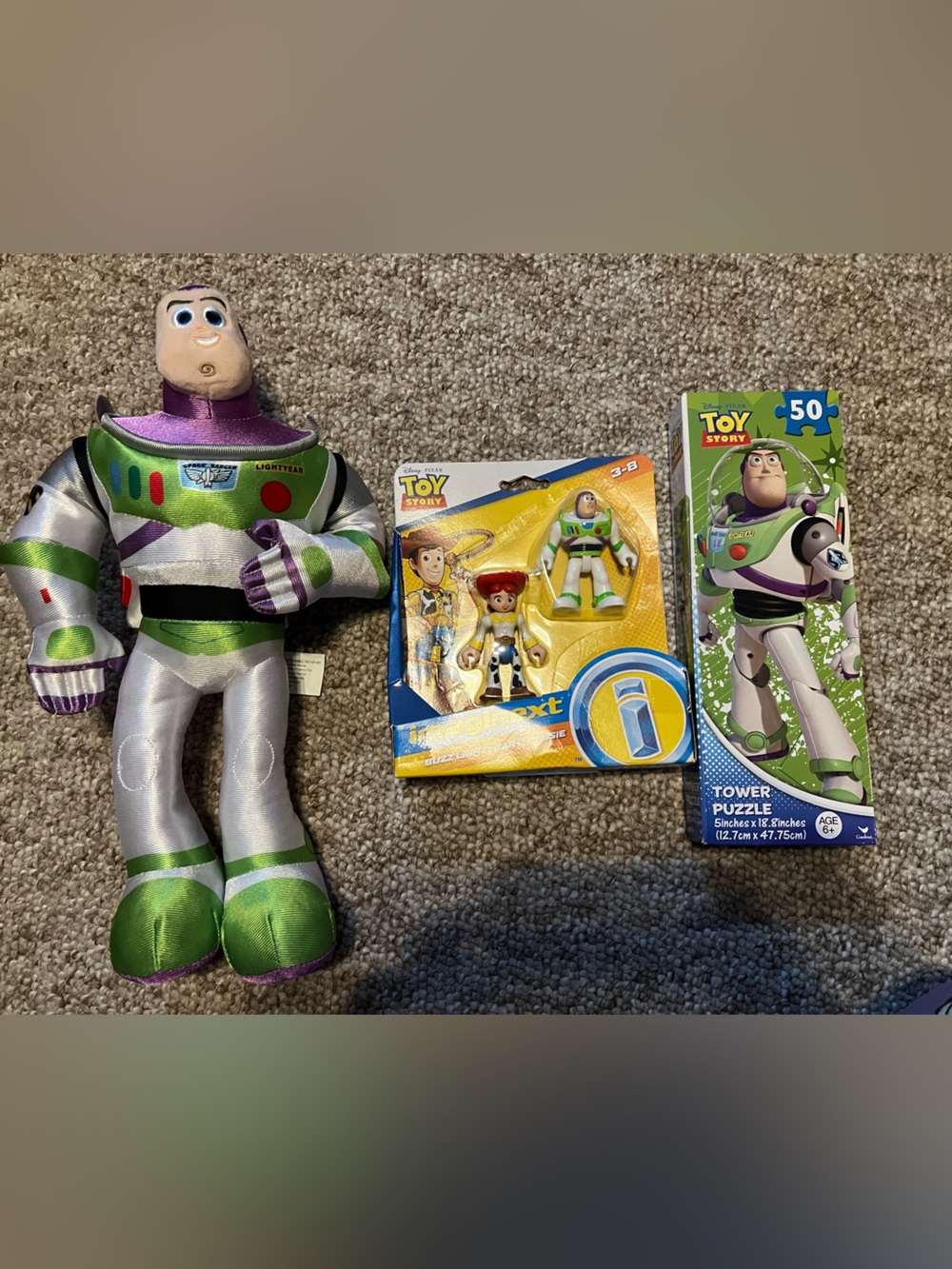 Disney Pixar Toy Story Buzz Lightyear Plush, imaginext figures and puzzle